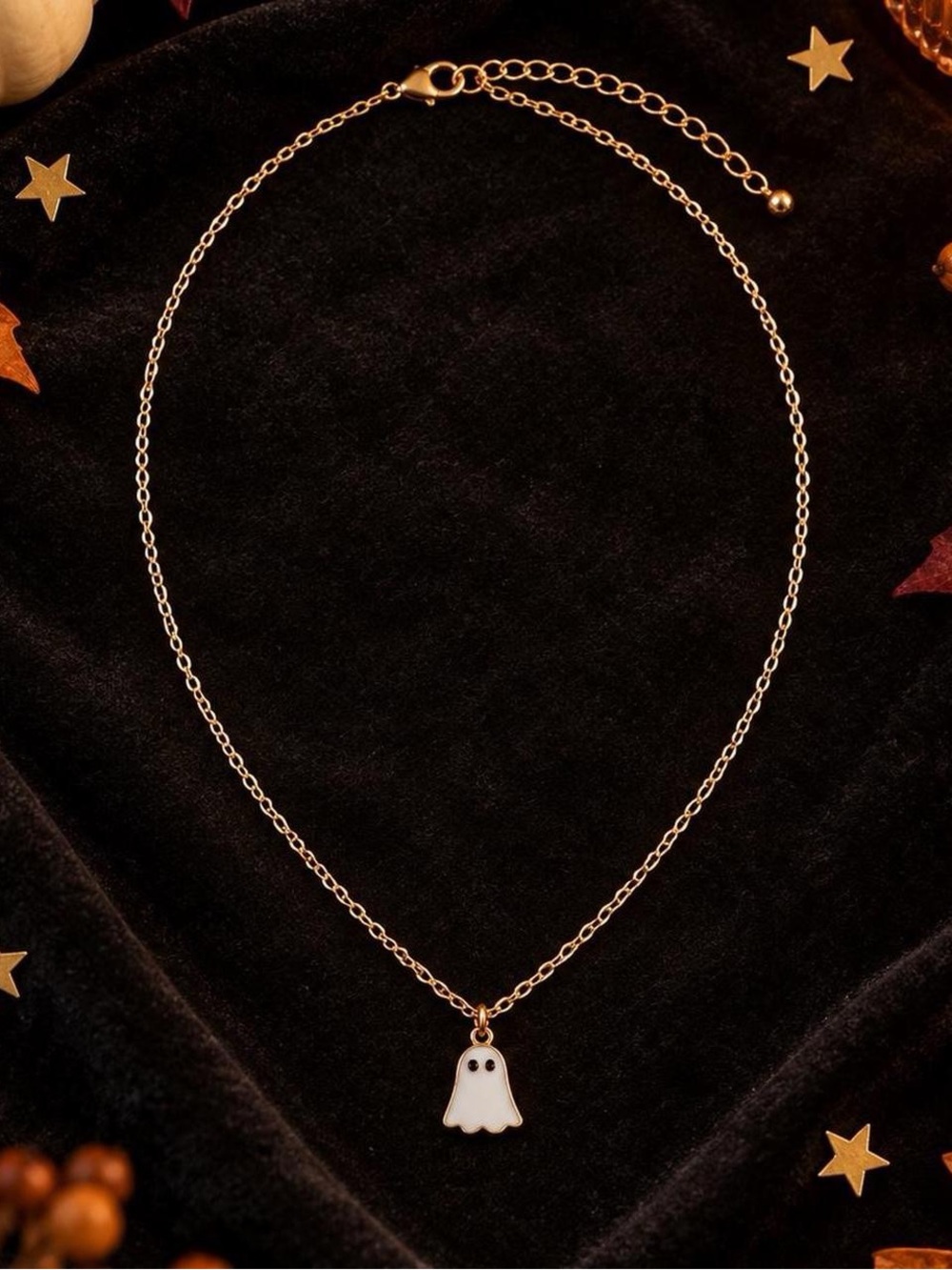 Gold Tone White Ghost Pendant Necklace